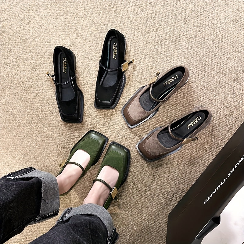 Women’s Faux Leather Mary Jane Flats Square Toe Lace-Up Shoes for Office and Casual Wear