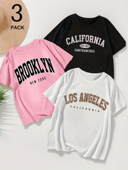 Conjunto de camisetas de manga corta para tallas grandes de mujer con estampados de letras