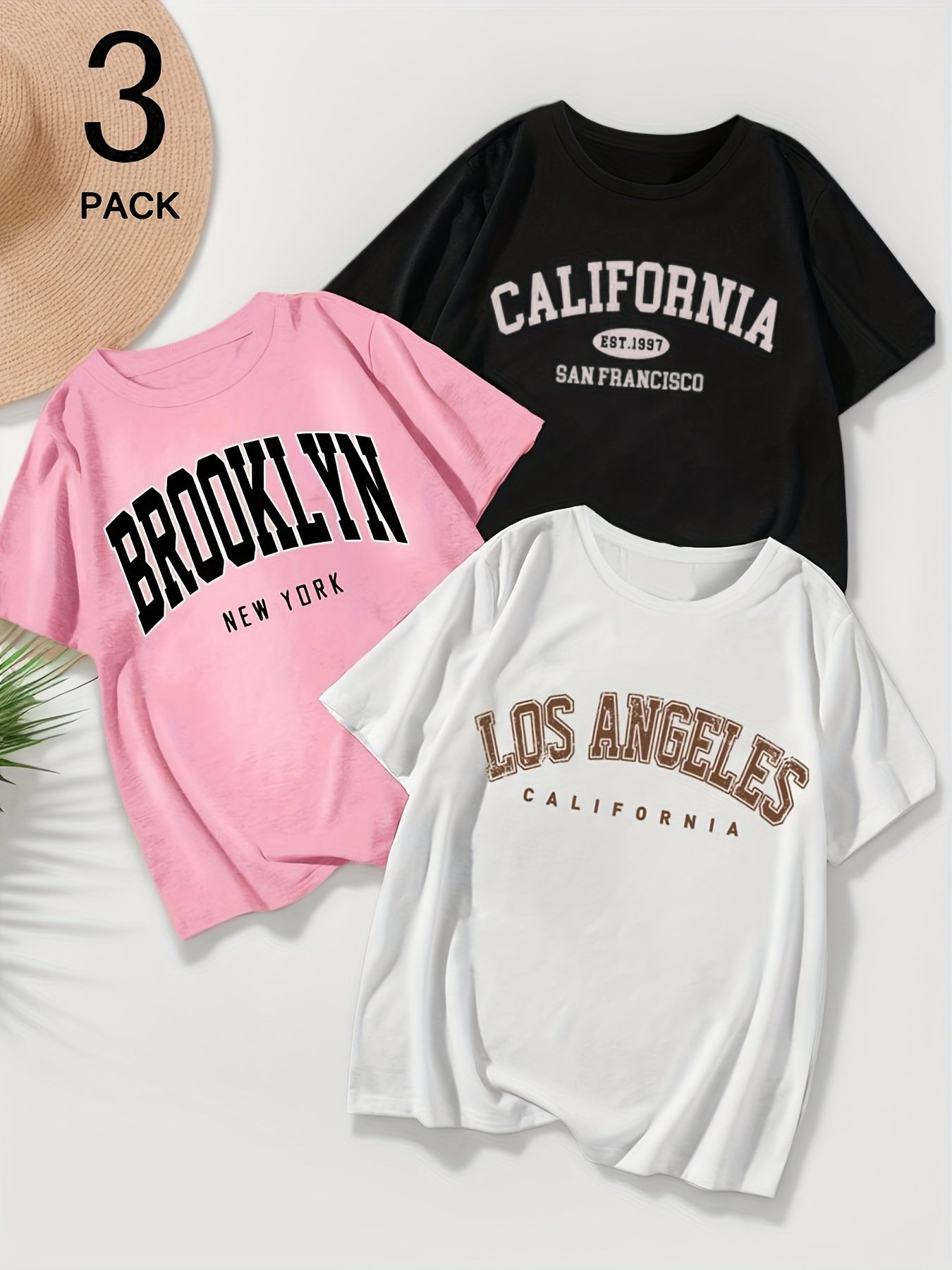 Conjunto de camisetas de manga corta para tallas grandes de mujer con estampados de letras