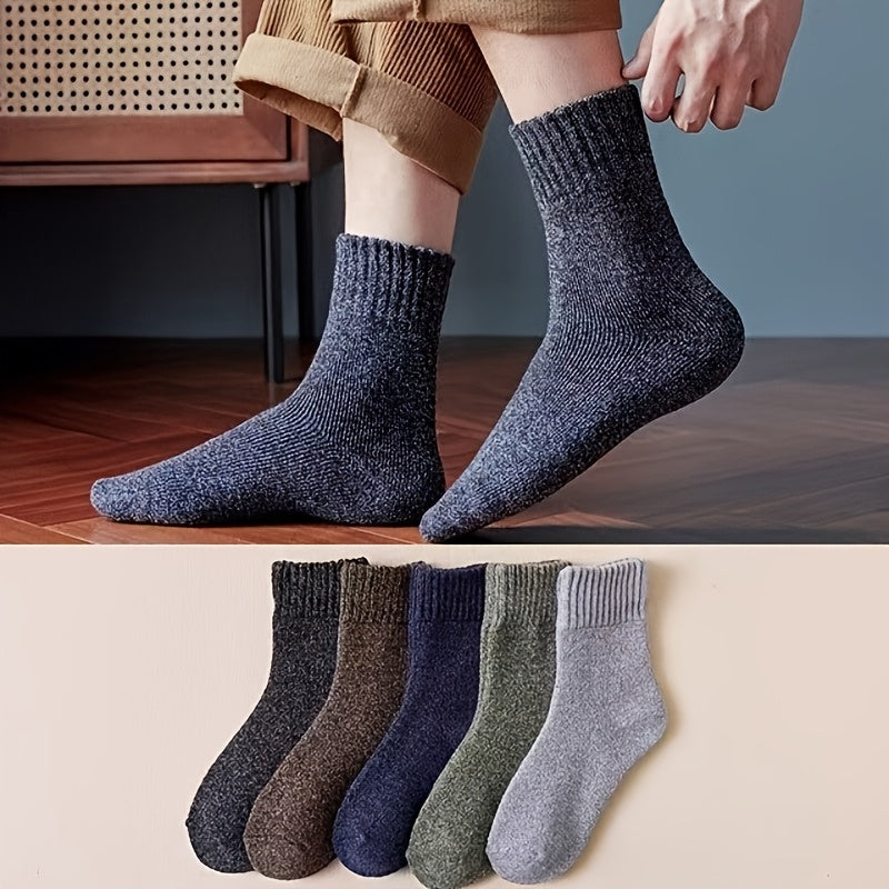 Men's Thick Warm Terry Crew Socks Solid Colors Pack of 3 or 5