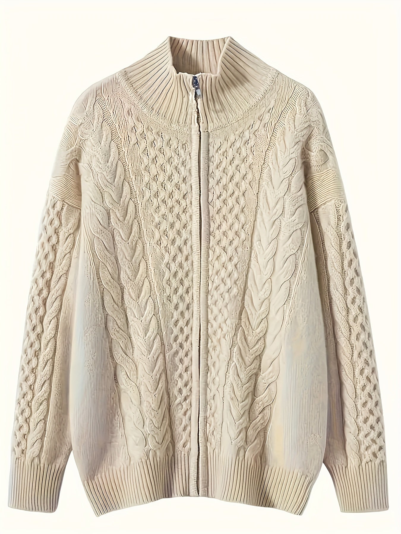 Women's High Neck Solid Color Polyester Sweater with Zipper for Fall Winter