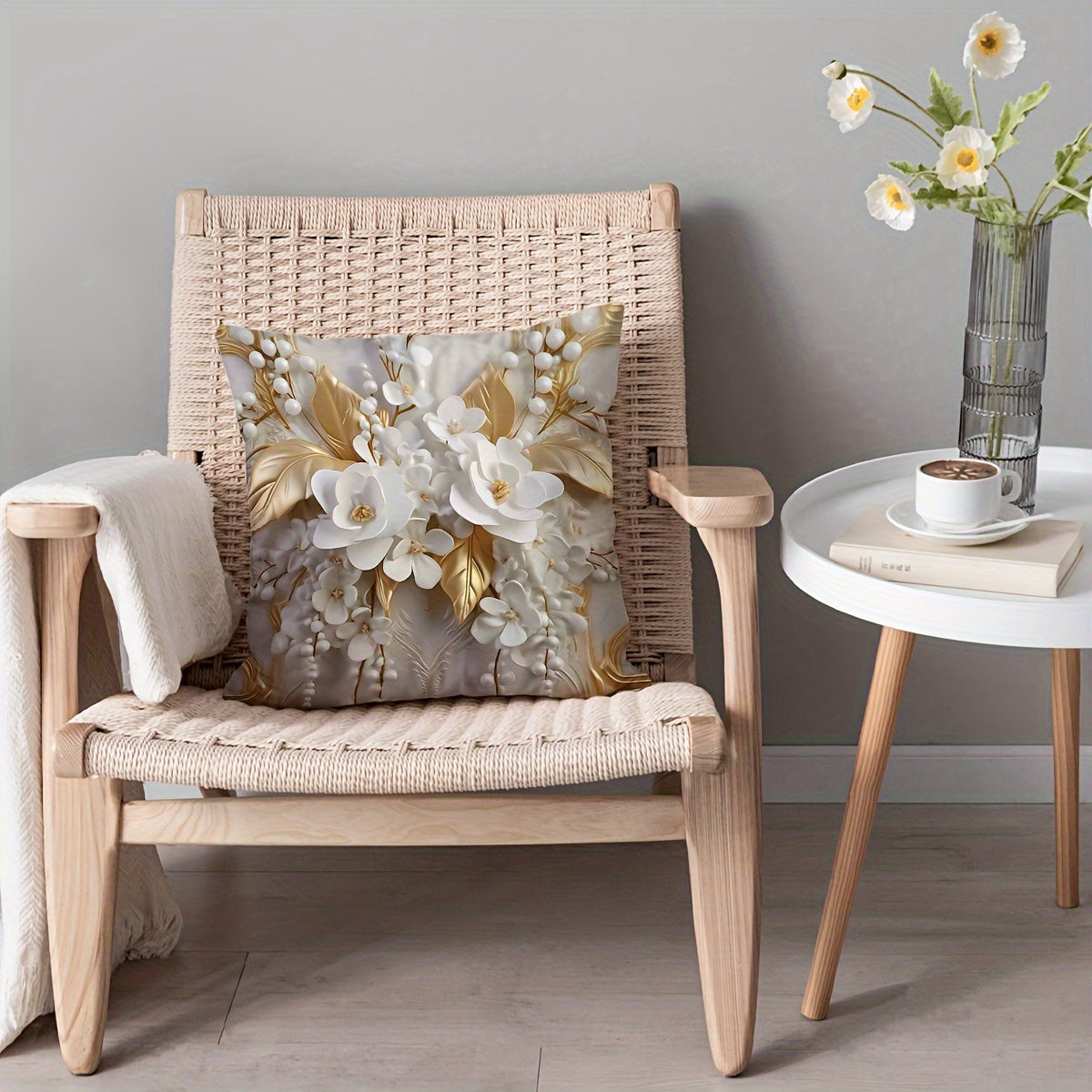 3D Floral Print Cushion Cover 18x18 Inches Home Decor