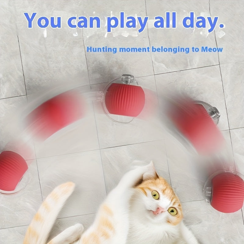 Rechargeable Silicone Cat Toy Ball with Tassel Stick Self-Rotating Indoor Play