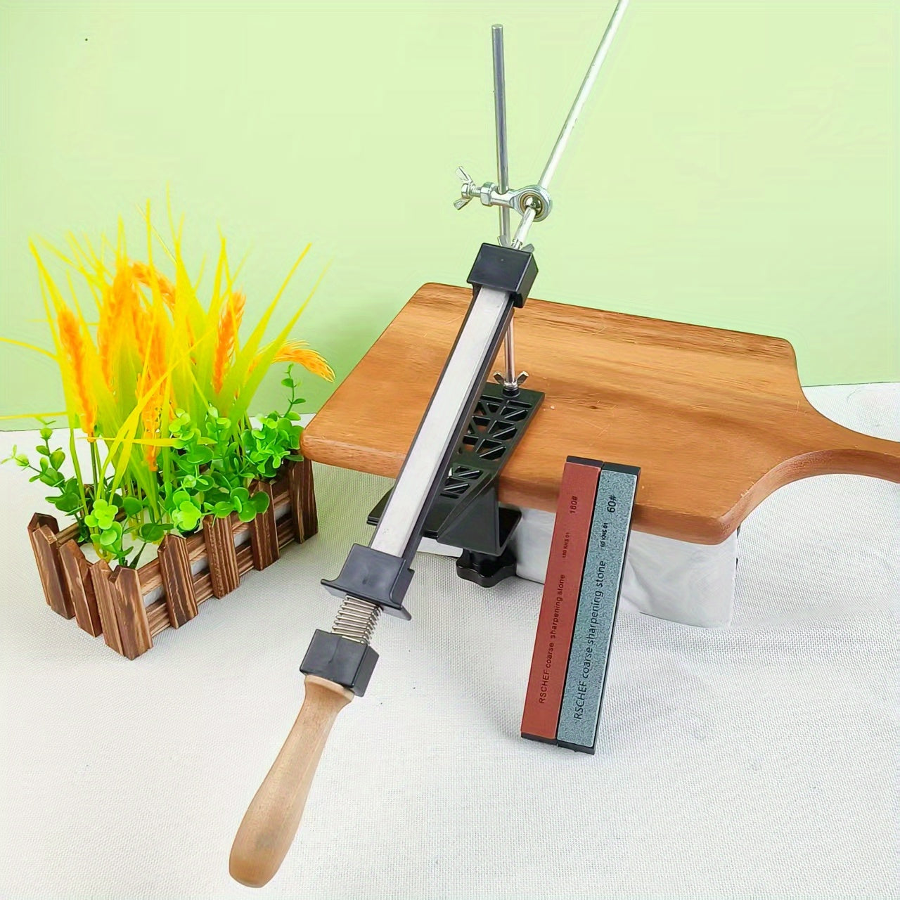 Manual Knife Sharpener with Adjustable Angle and Multi-Grit Surface for Kitchen Knives