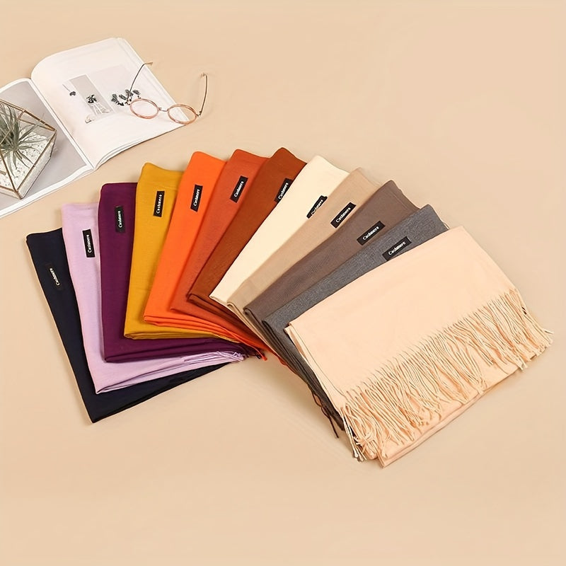 Bufanda unisex neutra de lana con flecos para otoño e invierno cálida y suave