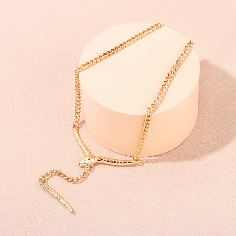 Vintage-Inspired Snake Pendant Necklace with Tassel Detail Alloy Clavicle Chain for Parties and Gifts