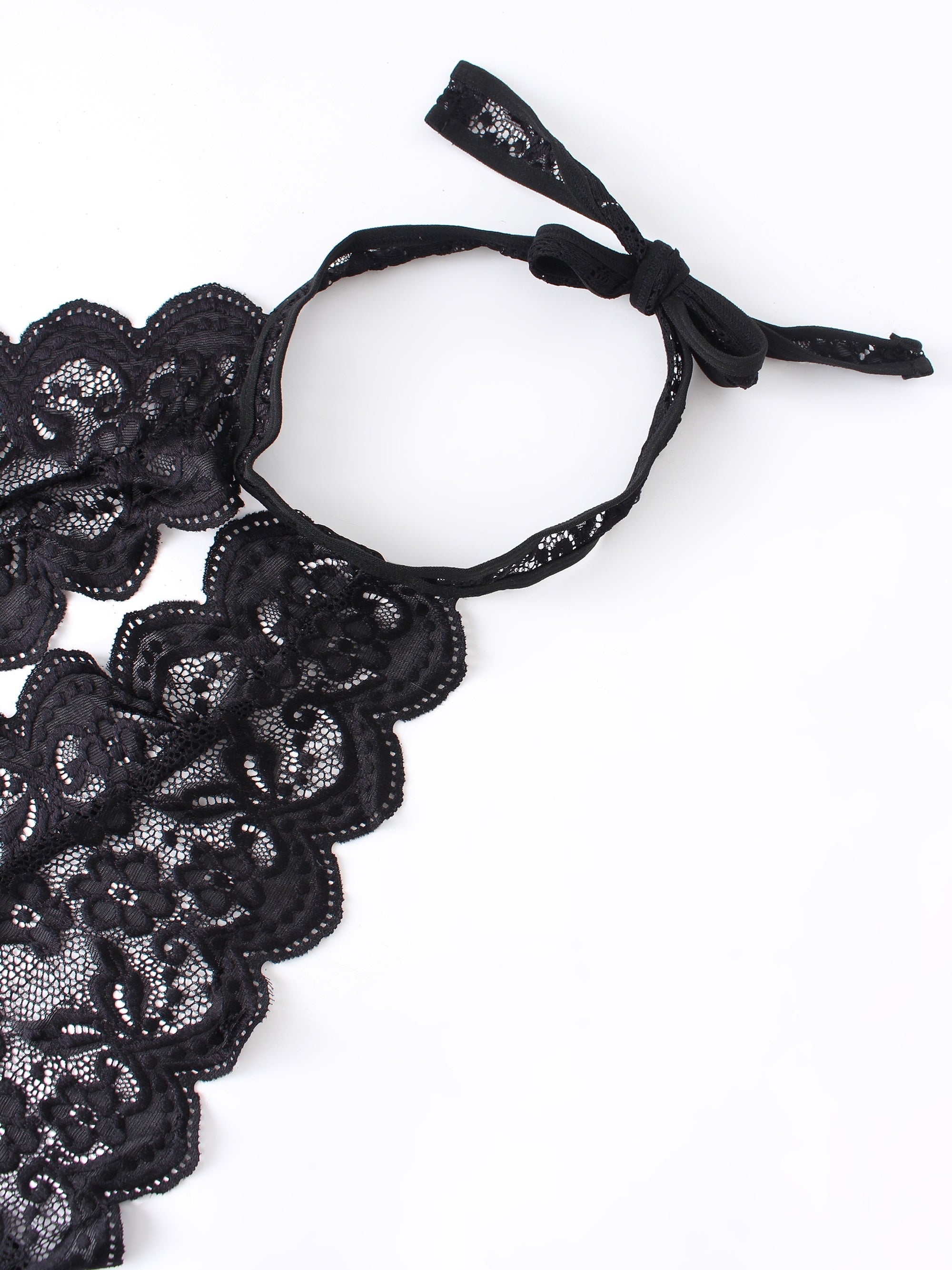 Women's Plus Size Floral Deep V Bodysuit With Open Crotch Tie-Up