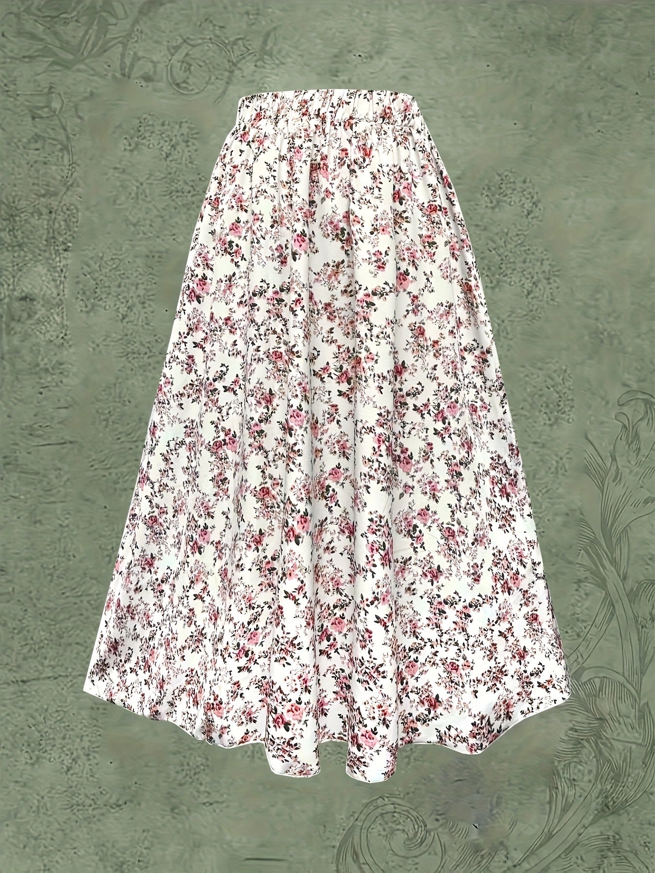 Women’s Plus Size Floral Print Elastic Waist Skirt for Spring and Summer