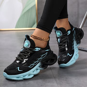 Men's Lightweight Mesh High-Top Sneakers with Thick Sole and Blue Black Design