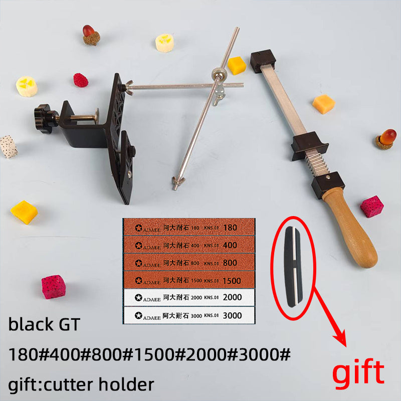 Kitchen sharpening tool with corner-mounted sharpener and professional-grade stone