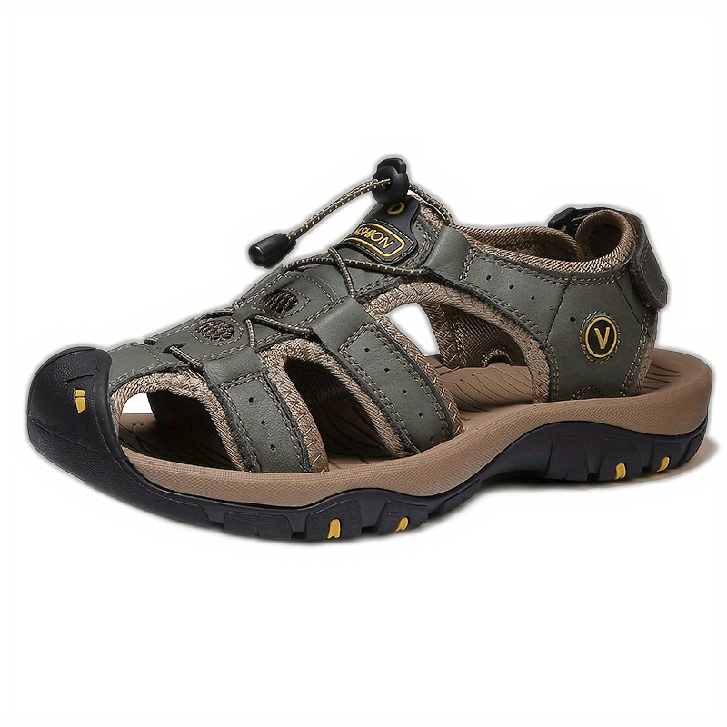 Мужские коричневые кожаные сандалии повседневные летние пляжные регулируемые на резиновой подошве с амортизирующей стелькой