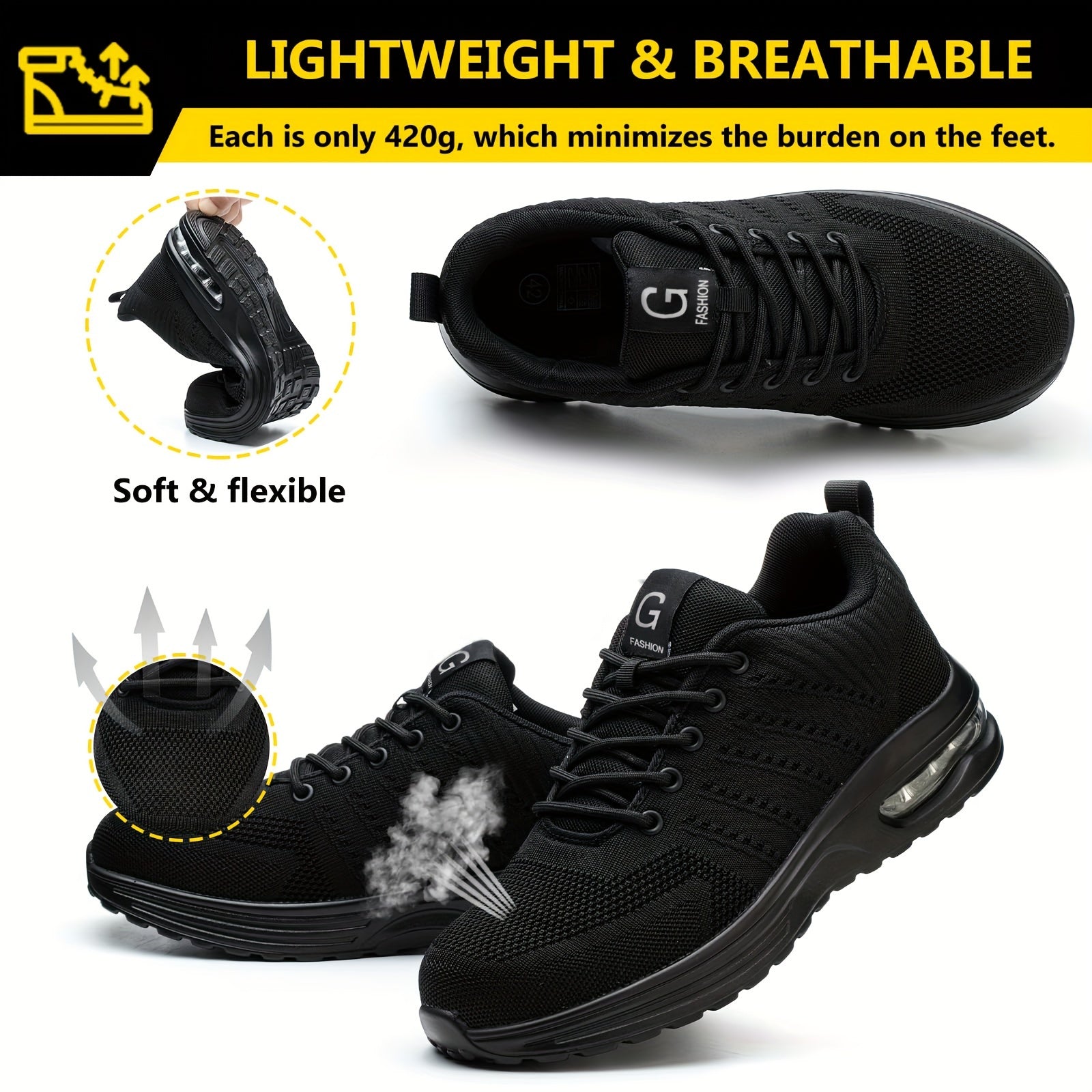 Women's Safety Shoes Breathable Mesh Steel Toe Puncture-Resistant Work Sneakers