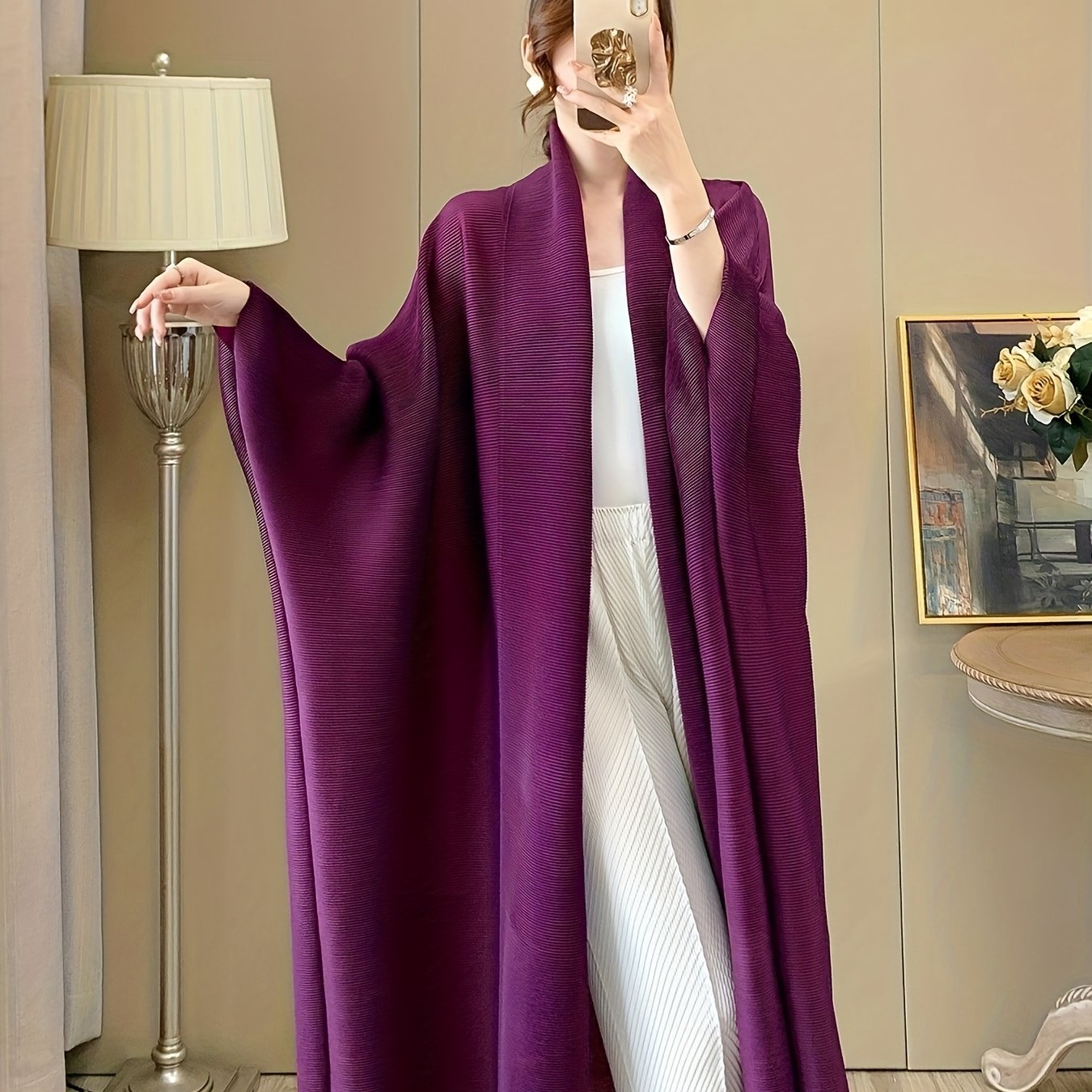 Women's Long Robe Polyester Loose Fit Casual Fall-Winter Solid Color