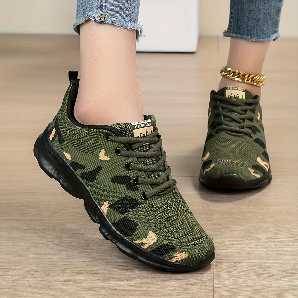 Women's Camouflage Mesh Sneakers Lightweight Slip-Resistant Walking Shoes