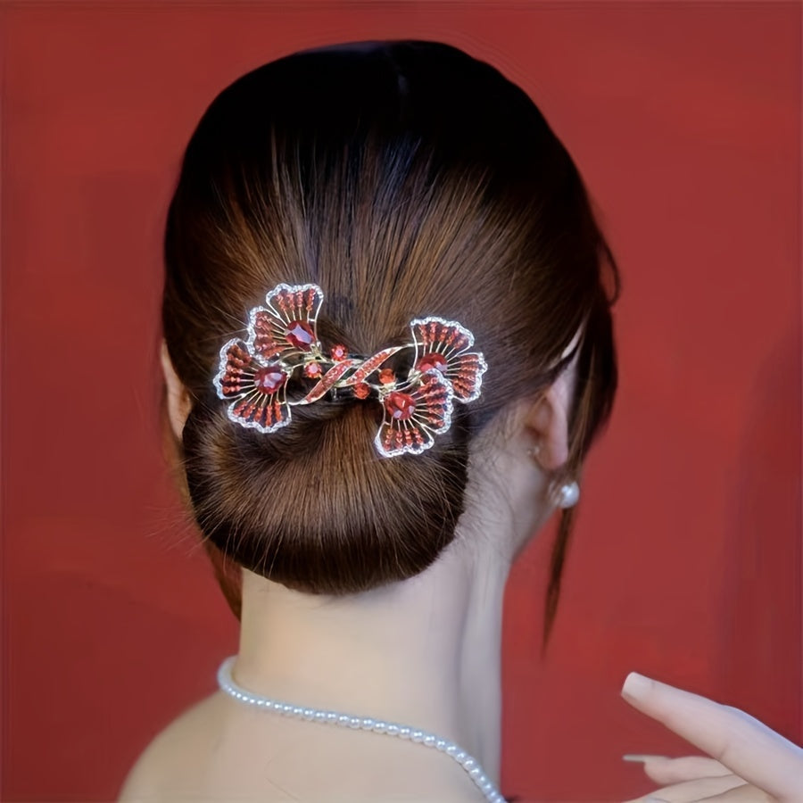 Stylish Retro Ginkgo Leaf Hair Bun Maker for Women Alloy Hair Accessory for Textured Hair