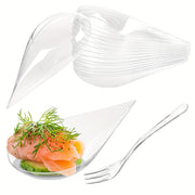 Set of 50 or 100 Clear Plastic Mini Appetizer Plates and Tasting Forks 10.16cm