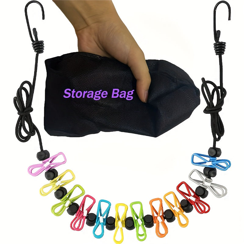 Tendedero retráctil portátil con 12 clips para lavandería en interiores y exteriores