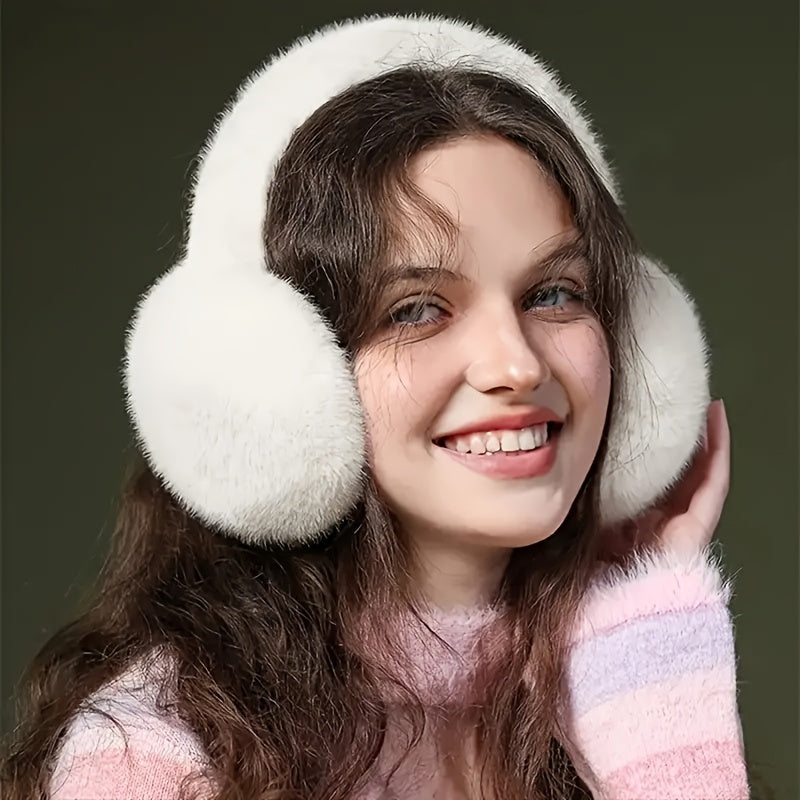 Cozy Fleece Ear Warmers for Women Windproof Foldable Autumn Winter Solid Color
