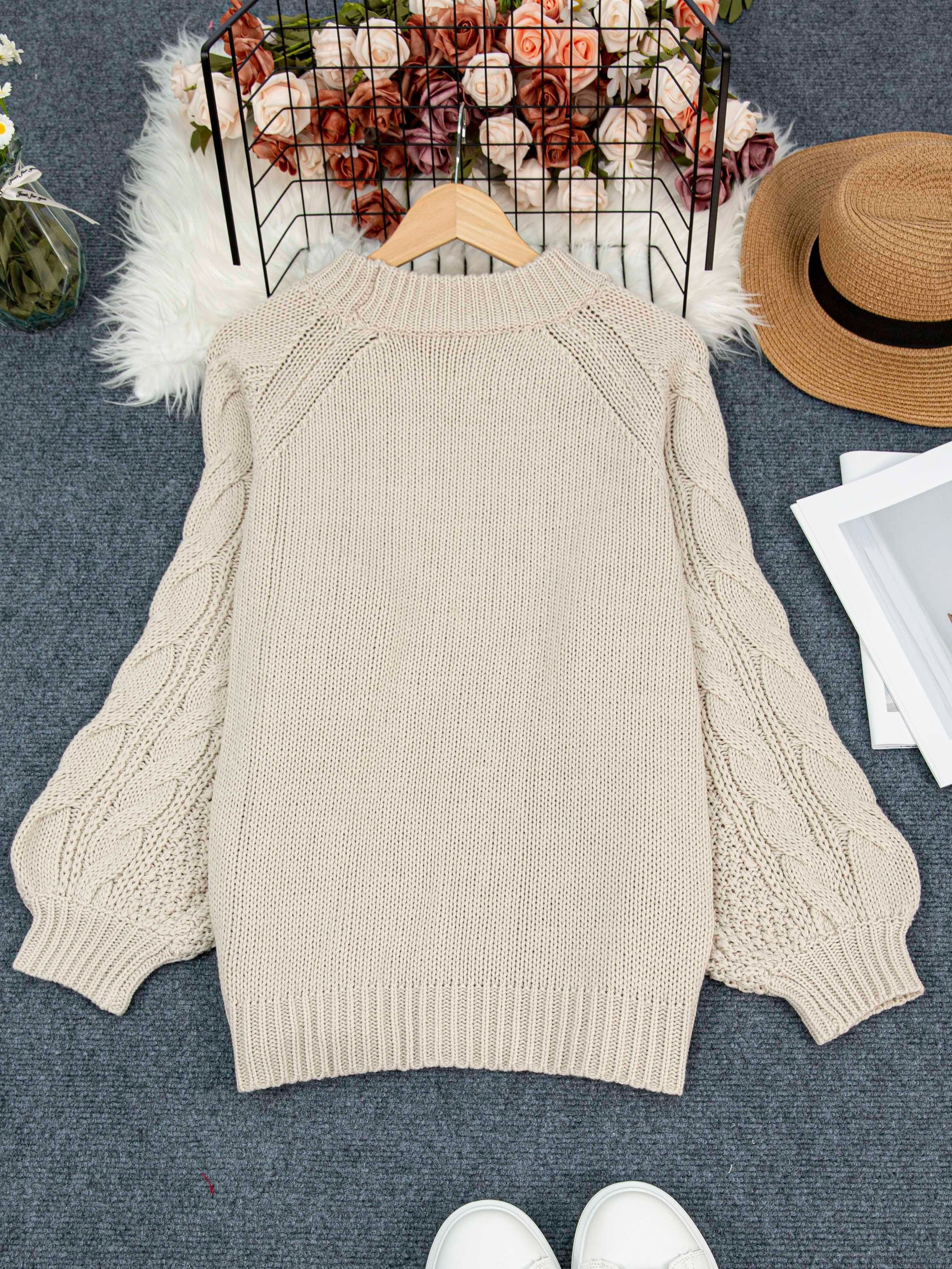 Plus-Size Women's Loose Fitting Knit Sweater Long Sleeve Casual Pullover