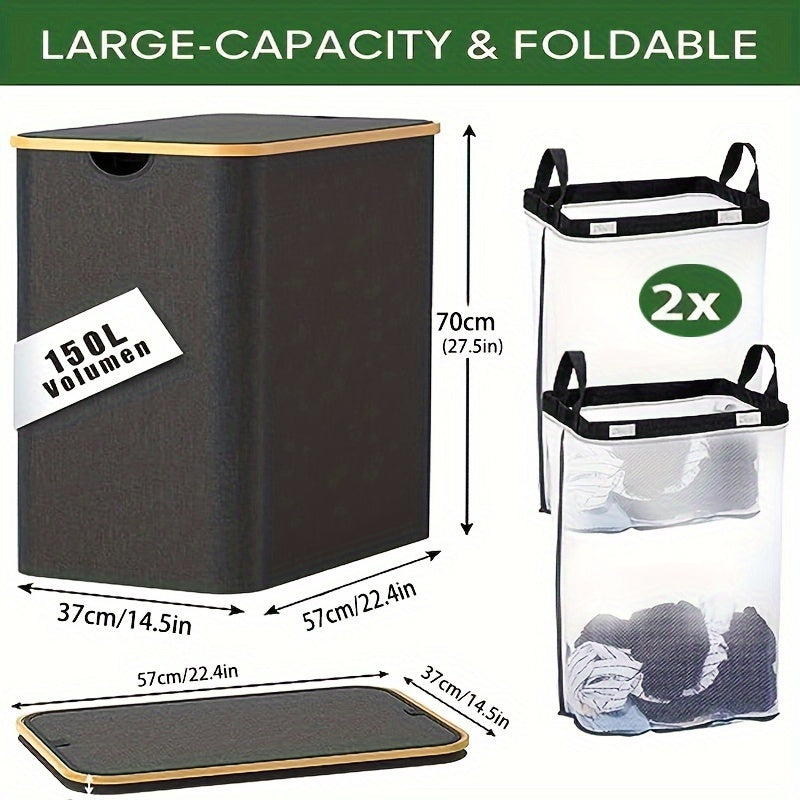 Large Laundry Hamper with Lid and Detachable Bags for Clothes Storage in Laundry Rooms and Dorms