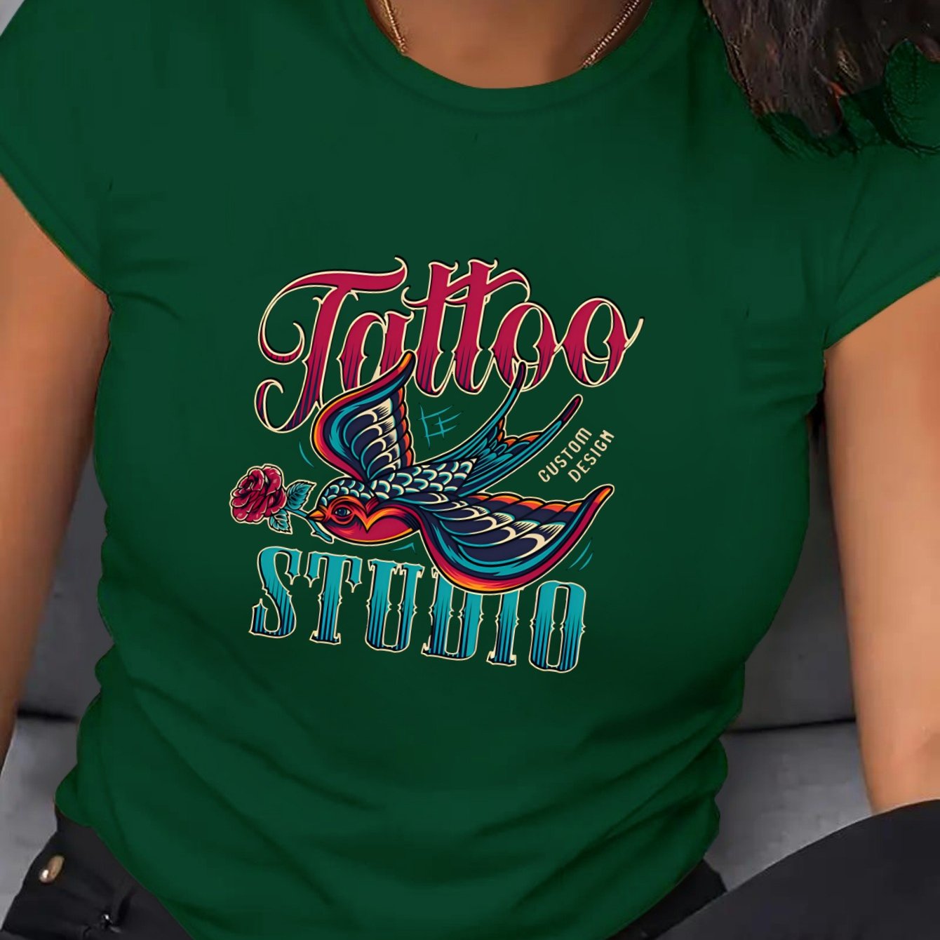 Women's Plus Size Tattoo Studio Graphic Tee Crew Neck Short Sleeve T-Shirt