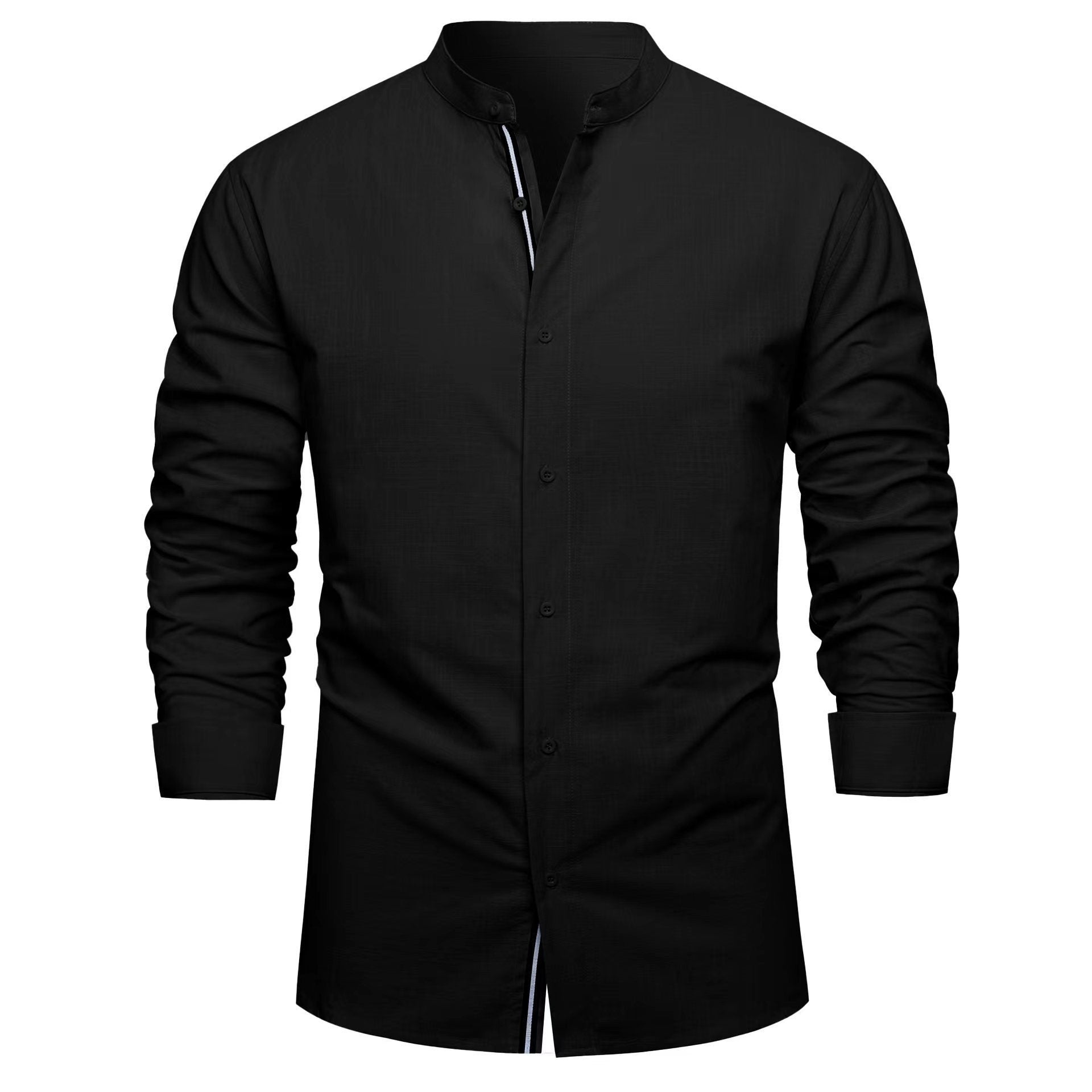 Plus Size Men's Cotton Casual Shirt with Mandarin Collar Button Closure for Beach and Casual Wear