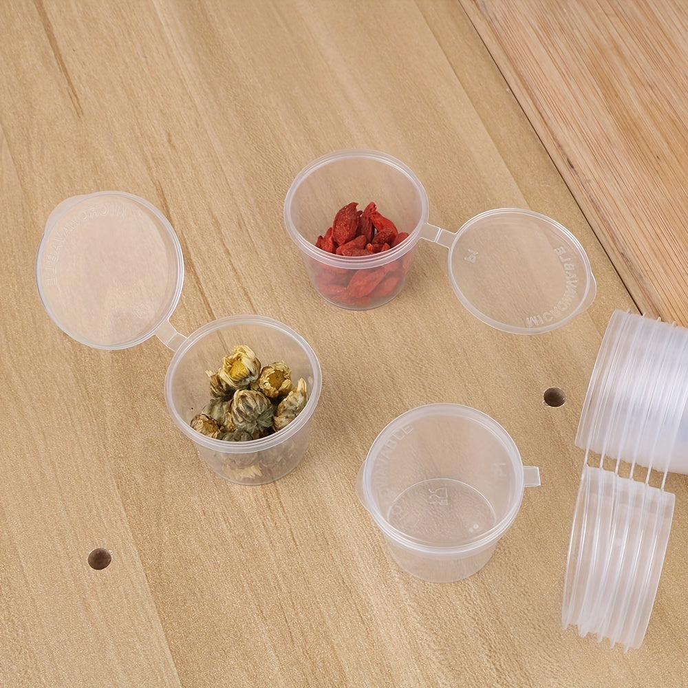 Set of 100 Clear Plastic Sauce Cups with Lids Food Grade Condiment Containers