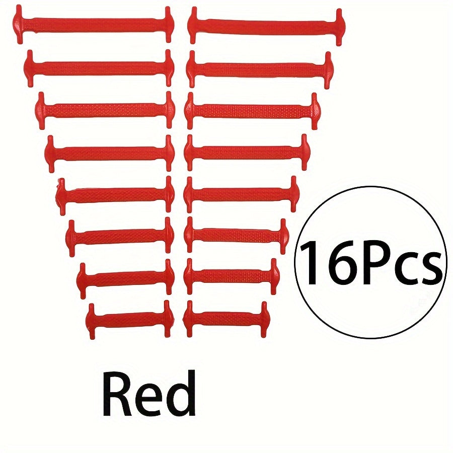 Unisex Elastic Silicone Shoelaces I-Shaped Buckle-Free Casual, Versatile Set of 16