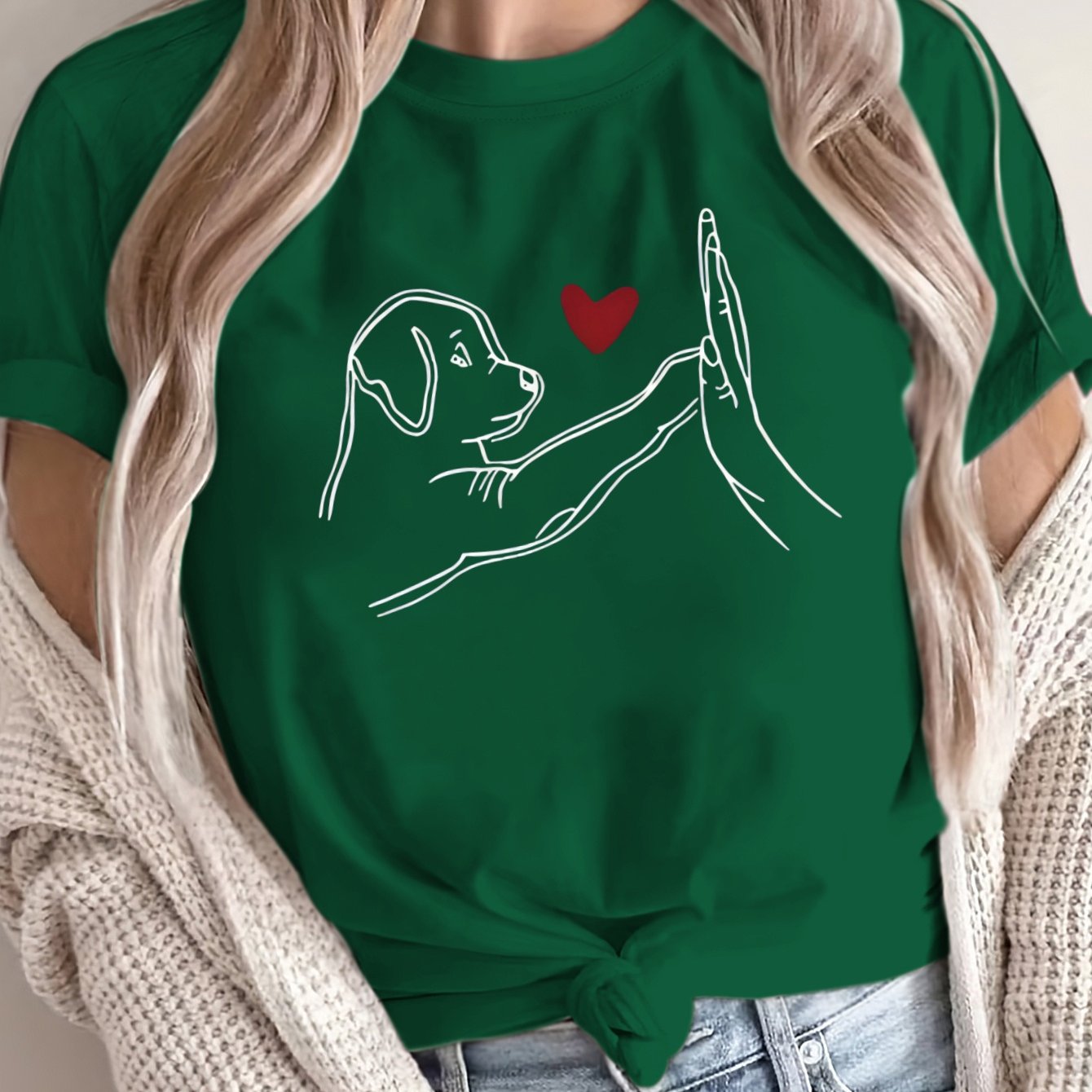 Women's Plus Size Loose Fit T-Shirt Cotton Casual Top with Cartoon Dog Design