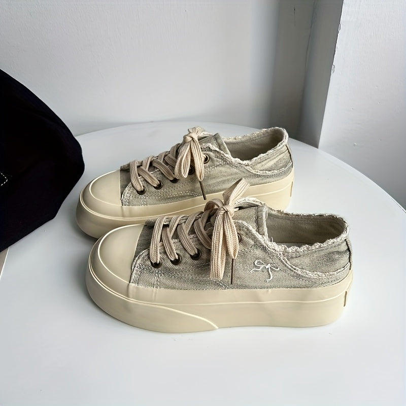 Women's Chunky Platform Sneakers Low-Top Casual Shoes Breathable Fabric