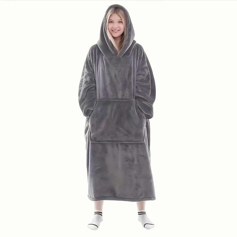 Pink Ultra-Soft Hoodie Blanket with Large Pockets Cozy Flannel Throw for Indoor Outdoor Use