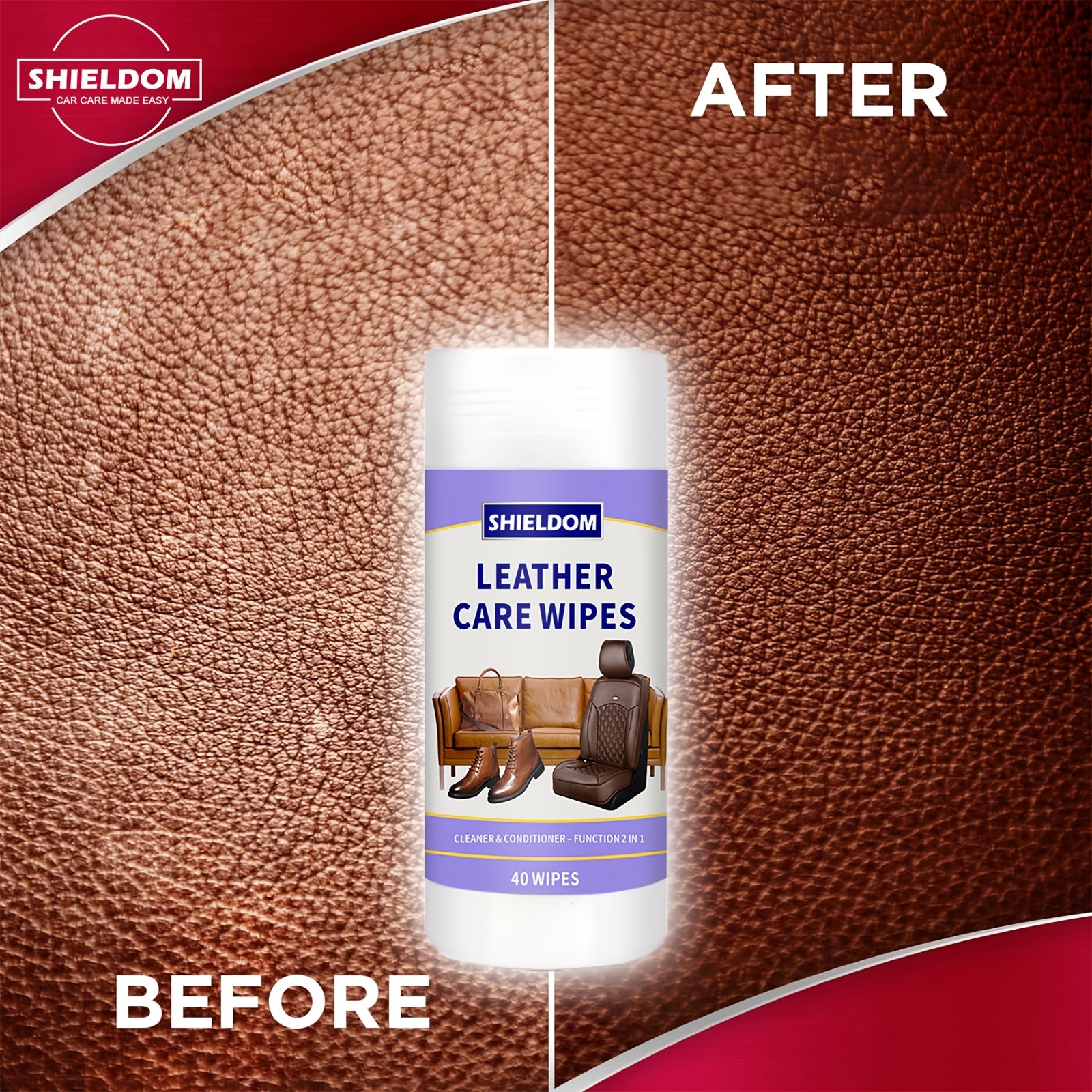 Toallitas de cuidado del cuero para asientos de coche y muebles, protector de cuero, 40 toallitas