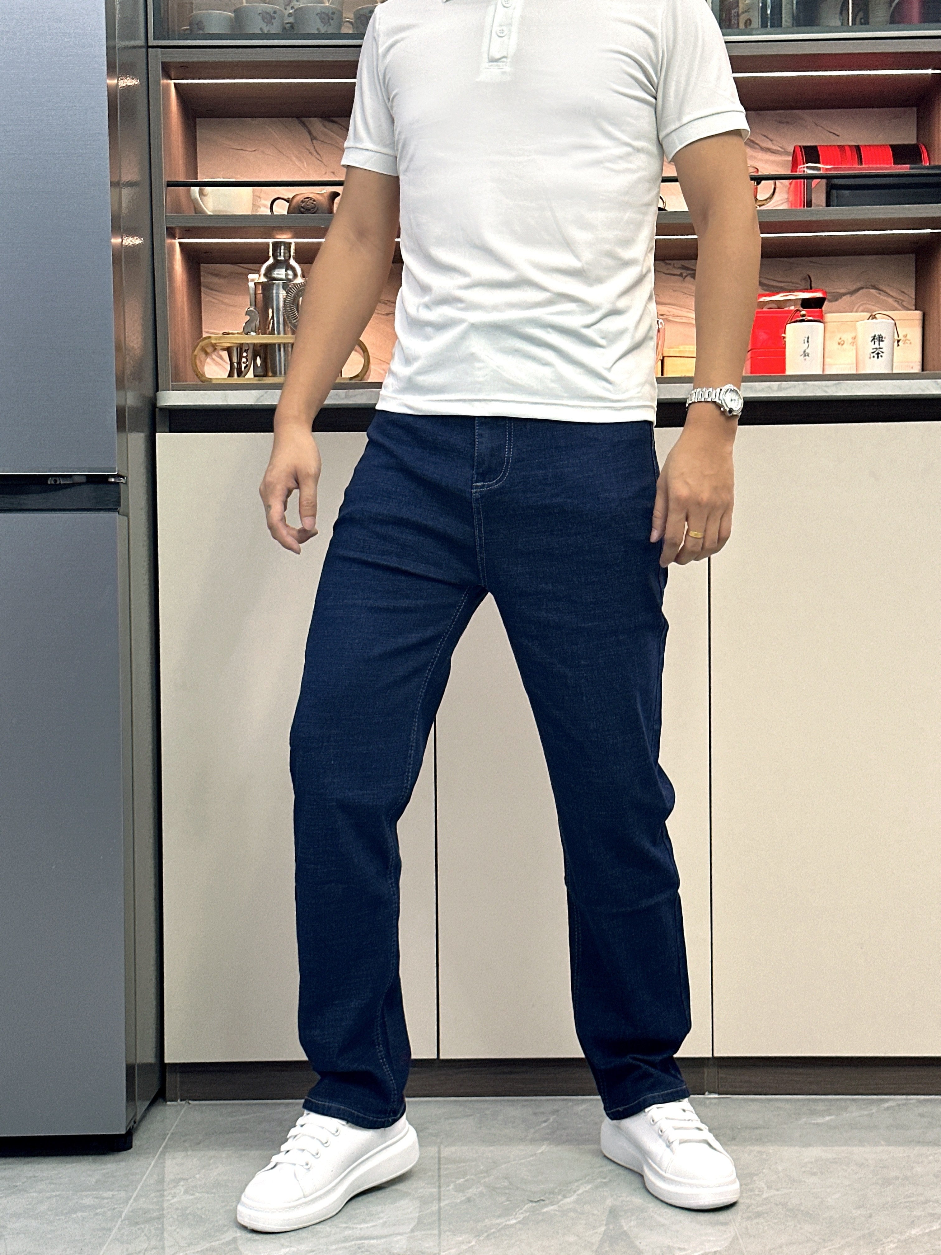 Men's Dark Blue Straight Leg Jeans Casual Work Business All-Season Denim