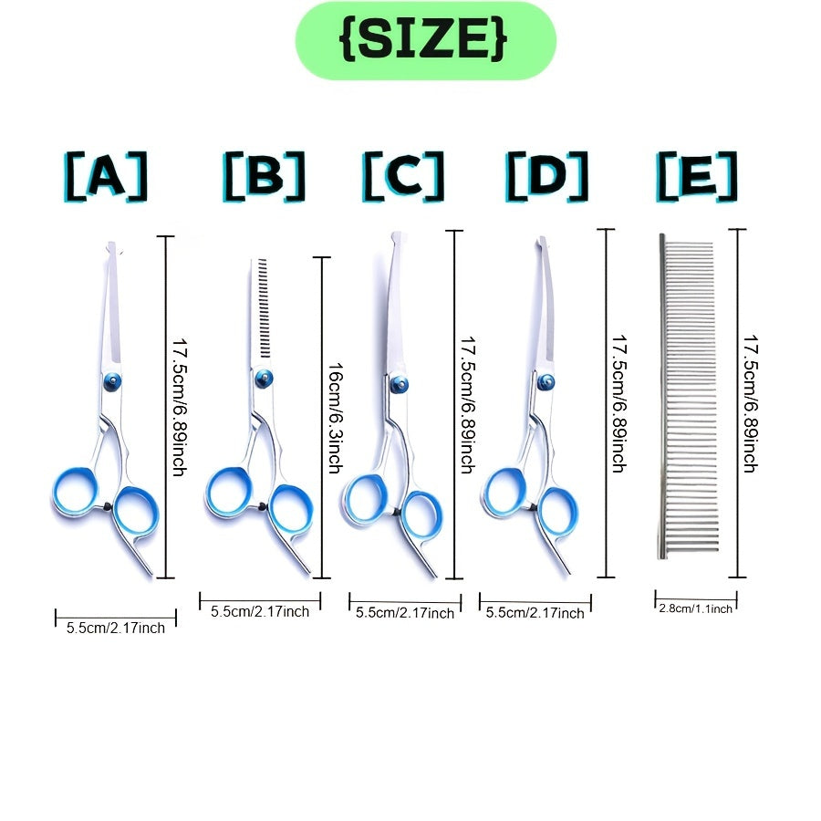 6-Piece Stainless Steel Pet Grooming Scissors Set for Dogs and Cats