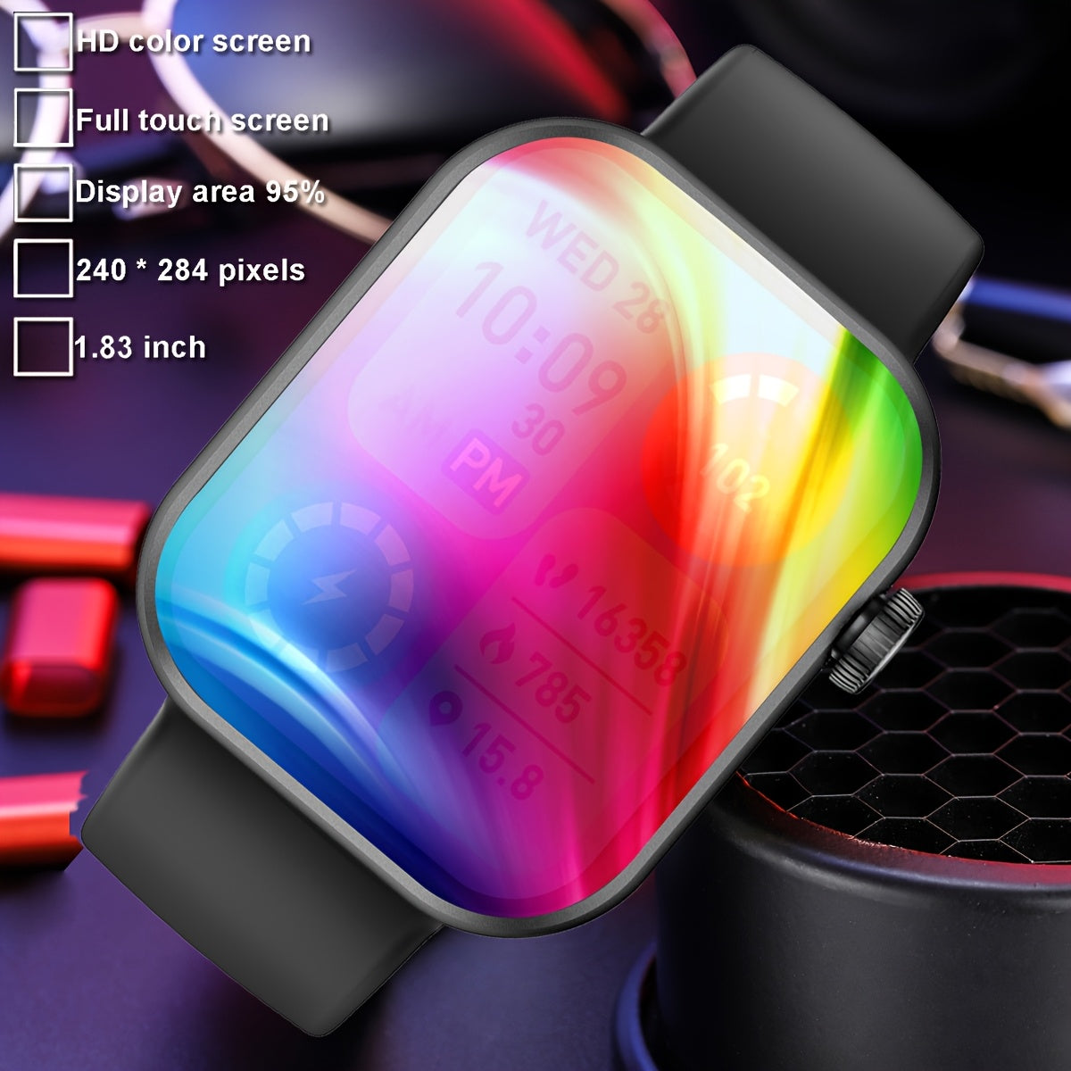 Women's Smartwatch with Call Text HD Touchscreen Wireless Connectivity Silicone Band Square Design