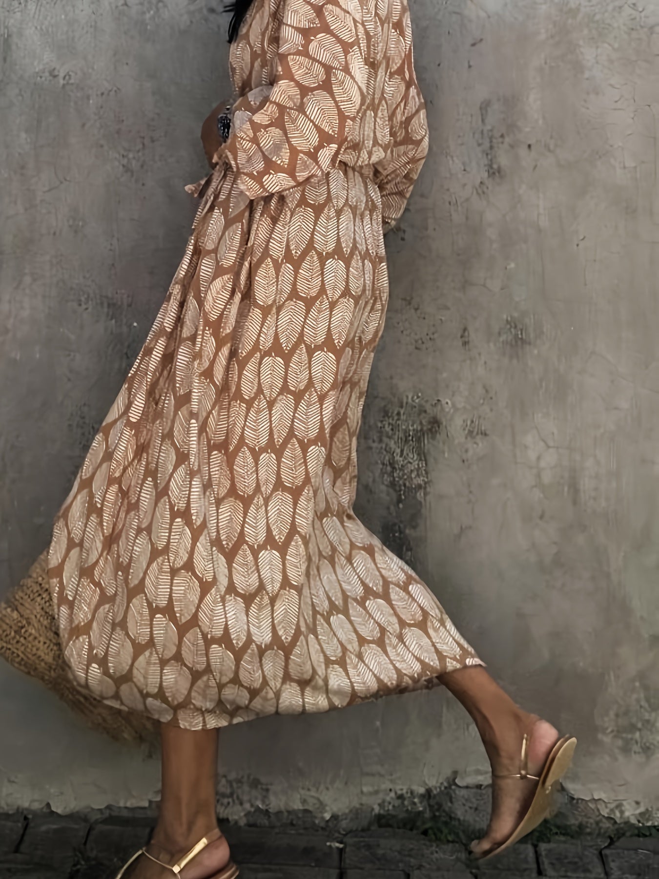 Kimono boho de talla grande para mujer con estampado de hojas y ajuste holgado para la playa