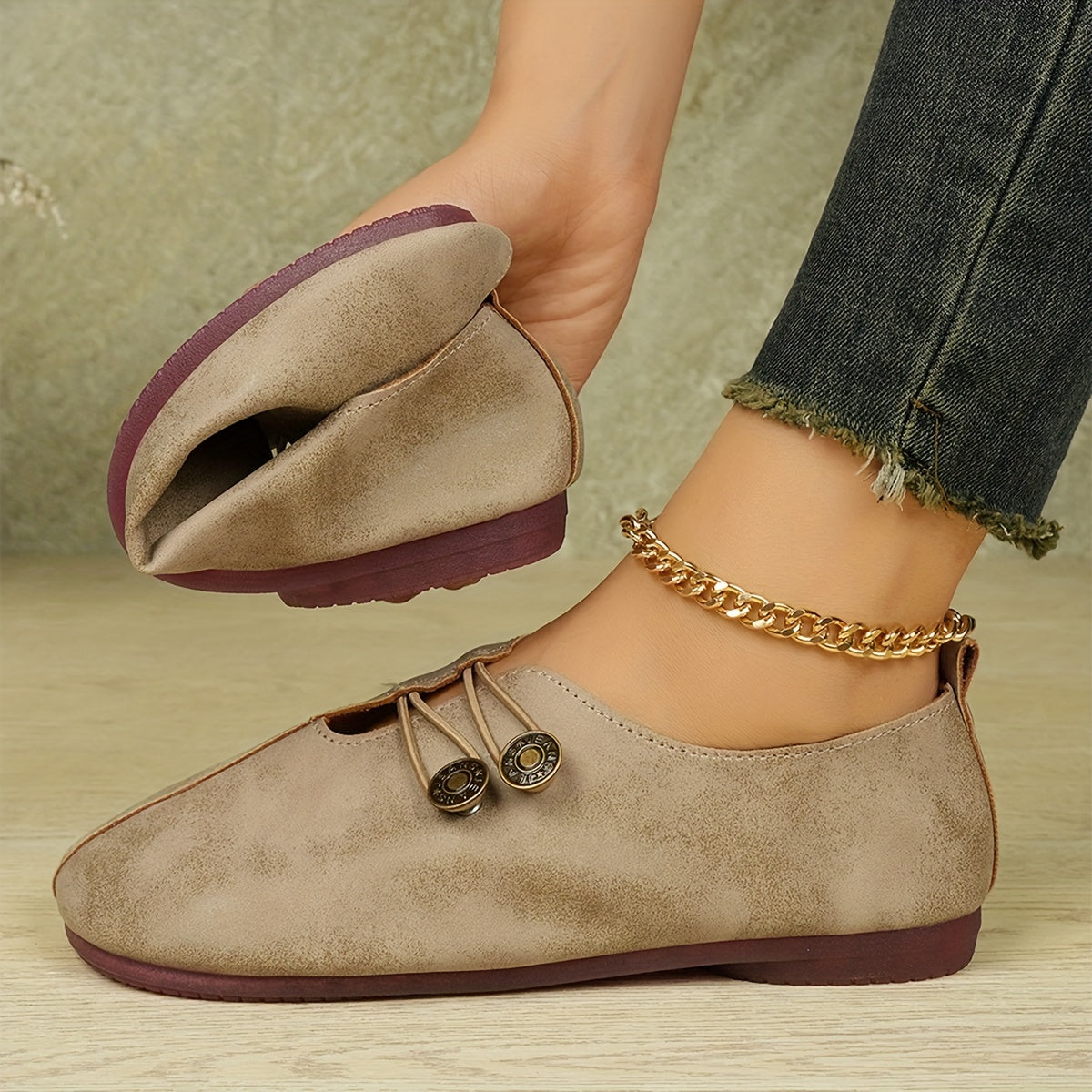 Zapatos planos de mujer de cuero cómodos y casuales en negro