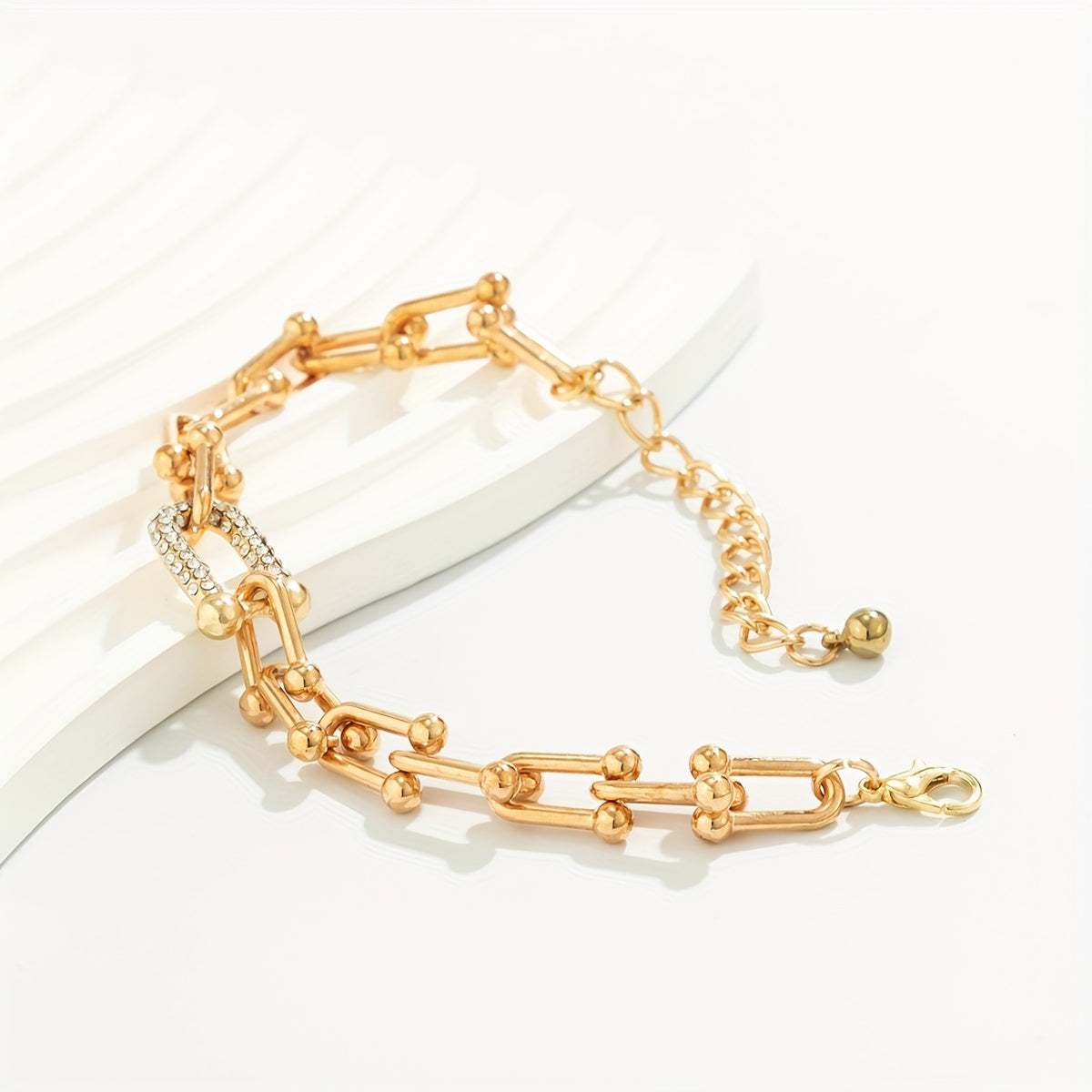 Punk Style Zinc Alloy Hand Chain Bracelet with Rhinestones