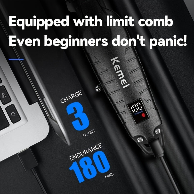 Electric Hair Clipper Set Cordless USB Rechargeable LCD Display Temperature Control for Home Salon