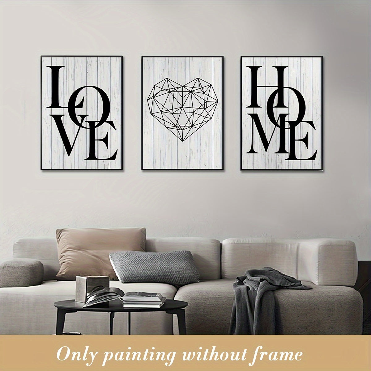 Scandinavian Black and White Canvas Wall Art Set Geometric Heart Modern Living Room Decor
