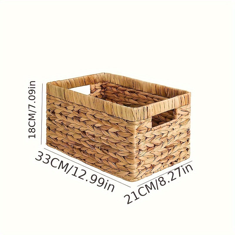 Water Hyacinth Storage Baskets Set of 2 Rectangular Home Organizer with Handles
