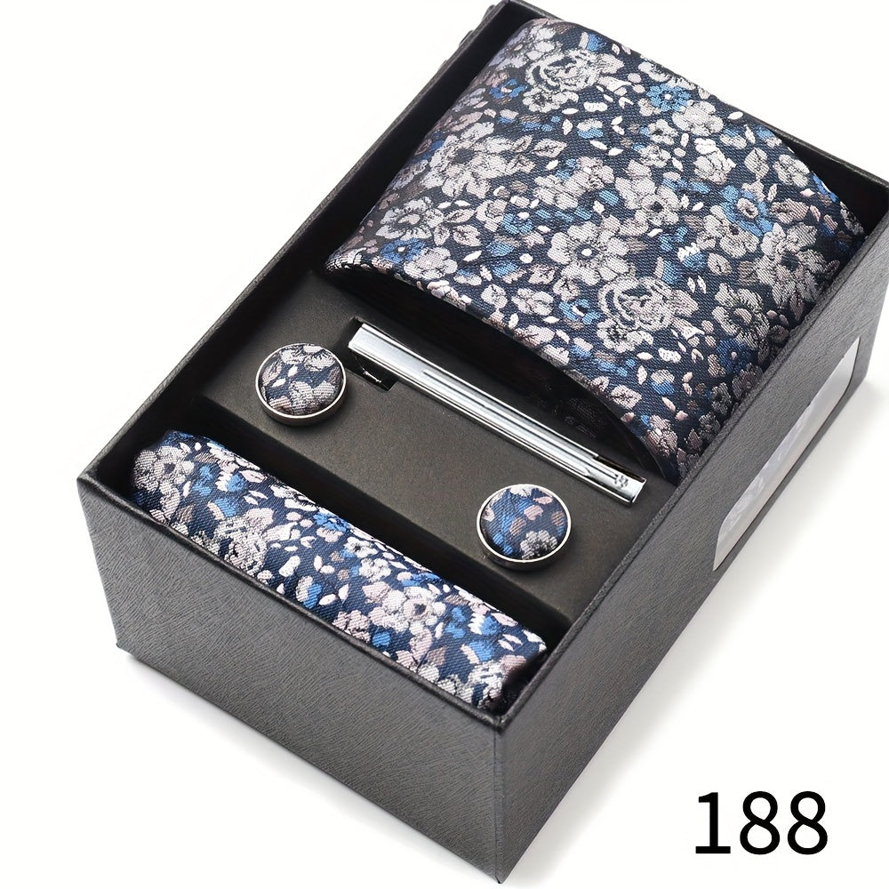 Men's Gift Set with Tie, Pocket Square, Tie Clip and Cufflinks for Weddings