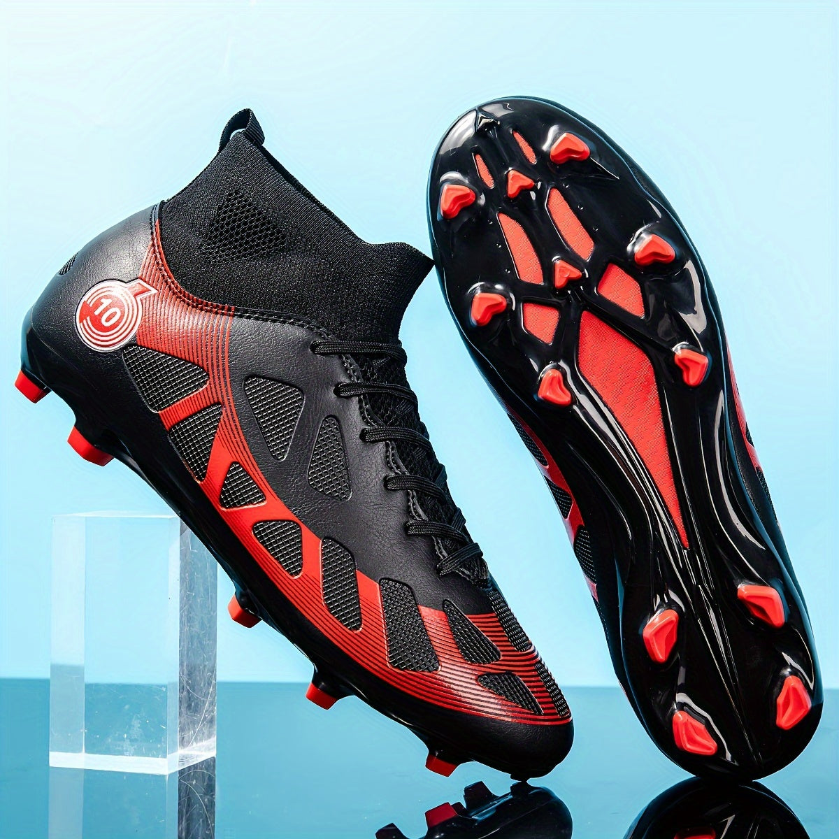 Men's White and Teal High-Top Soccer Cleats with Long Studs for Outdoor Training and Matches