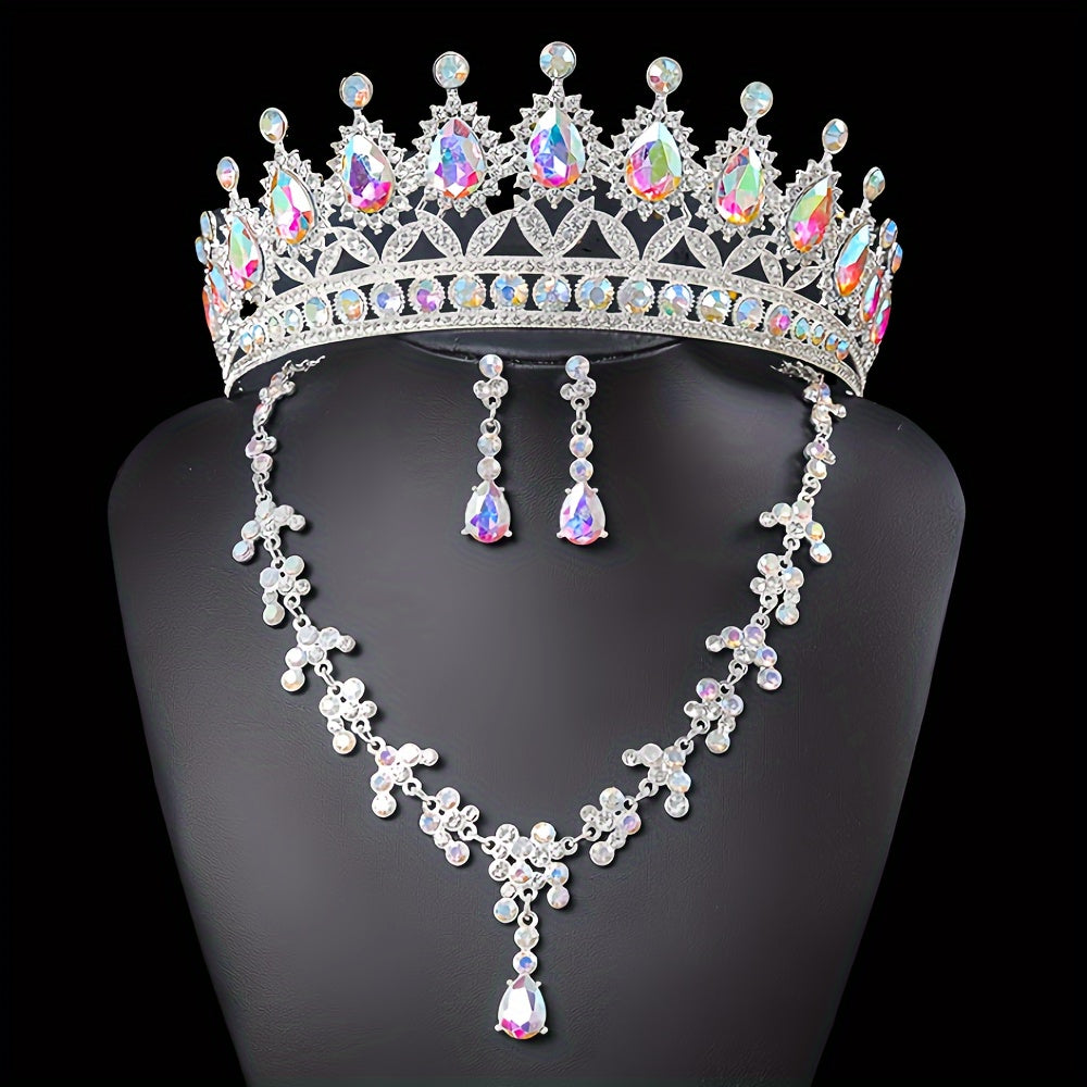 Elegant Rhinestone Queen Tiara and Jewelry Set with Necklace and Earrings for Weddings and Events