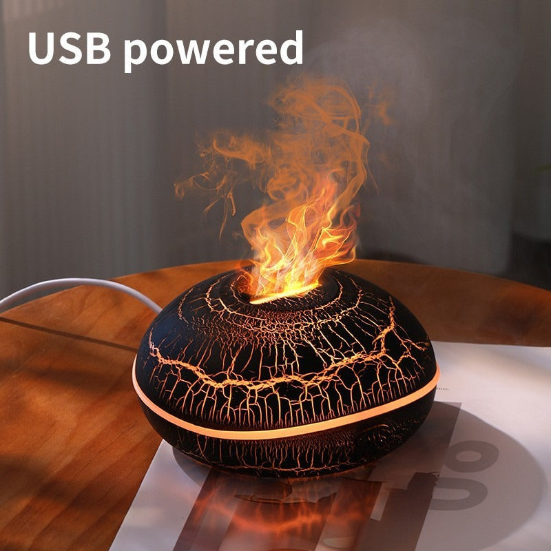 Simulated Flame Crack Humidifier USB Oil Diffuser Seven Colors Light