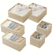 6-to'plamlik bukadigan mato kiyim-kechak saqlash tashkilotchilari qutilari, choyshablar va ichki kiyimlar uchun chizmalari bilan