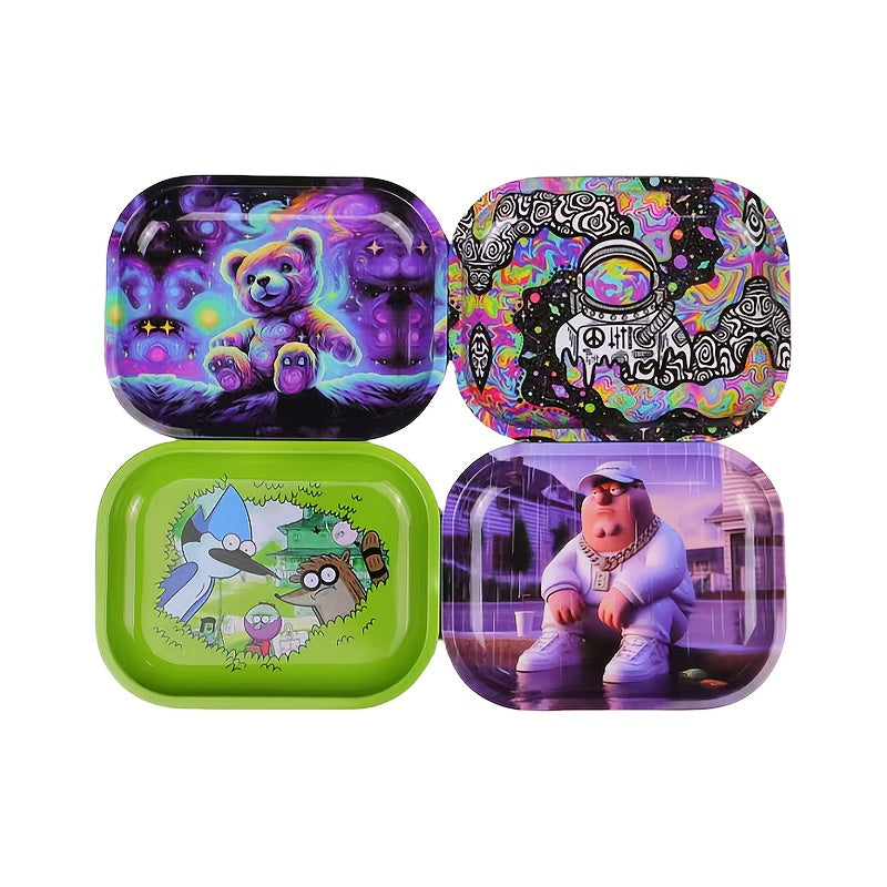 Unisex Metal Rolling Tray, Illustration Design, 19.05x13.97cm for Tobacco Accessories