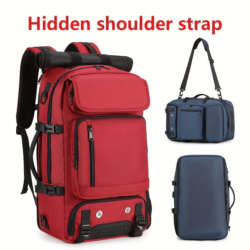 Black Waterproof Hiking Backpack with Shoe Compartment and Adjustable Straps