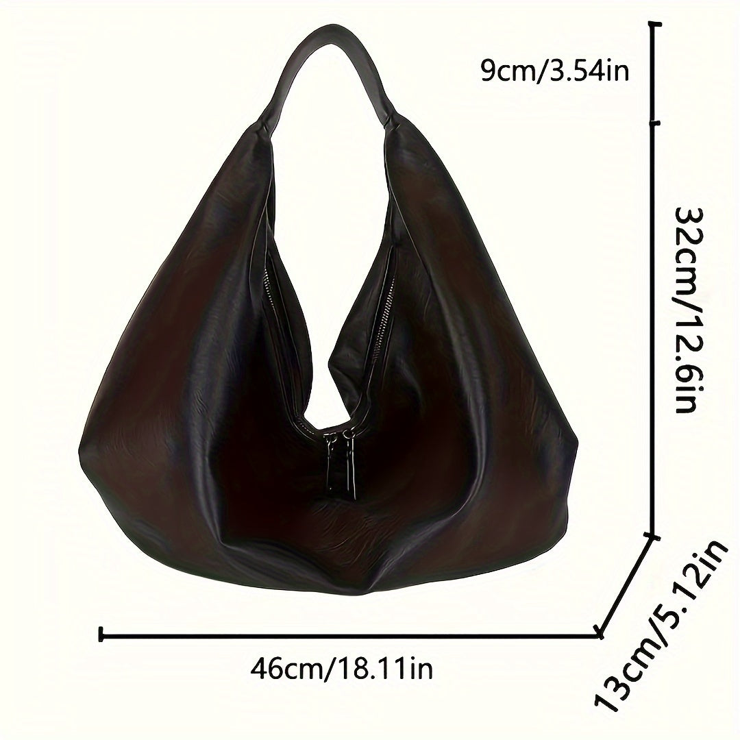 Bolso hobo de cuero vegano sintético para mujer con gran capacidad y cierre de cremallera