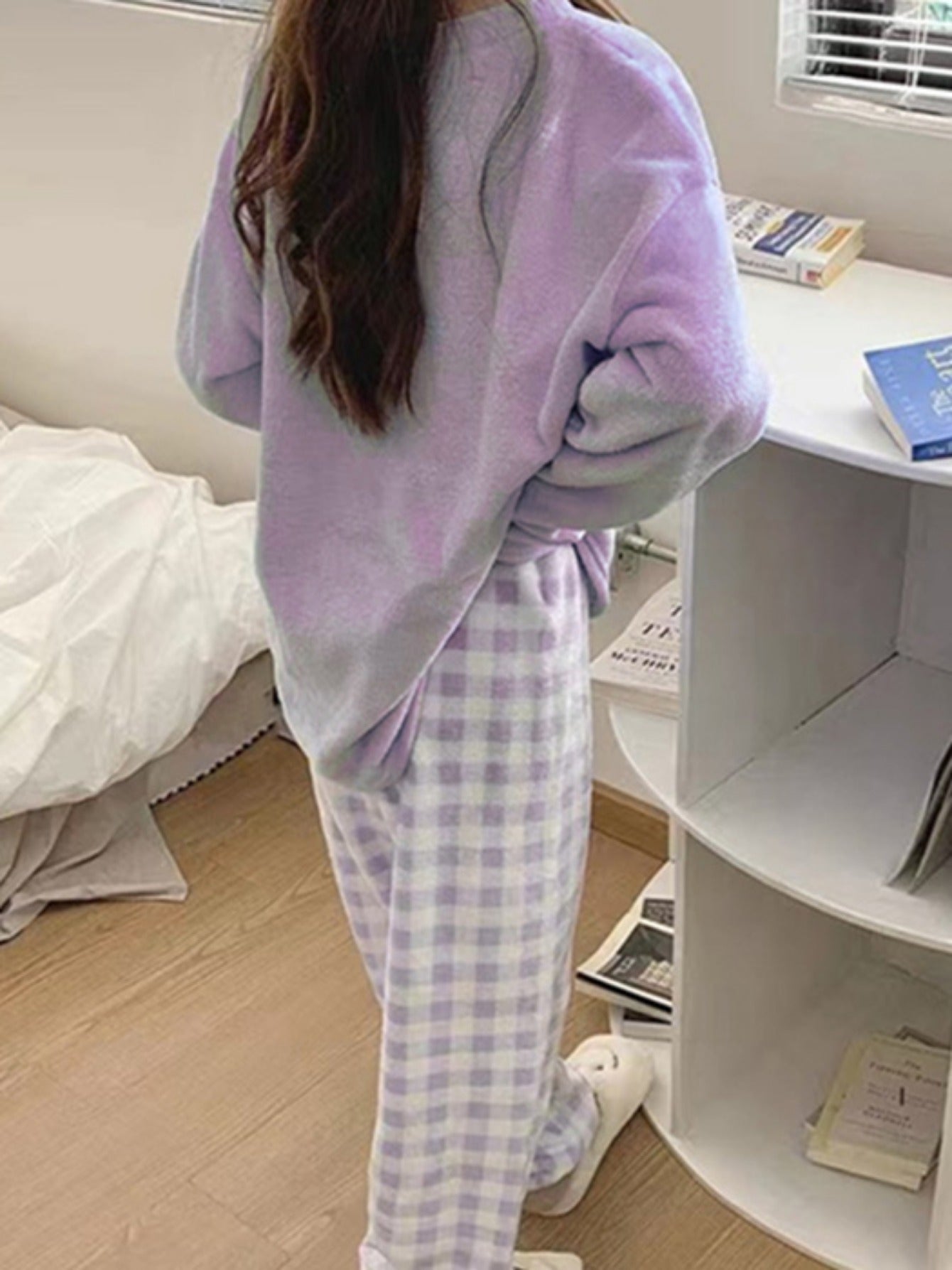 Plus Size Winter Fleece Pajama Set Women Plaid Sleepwear Loungewear
